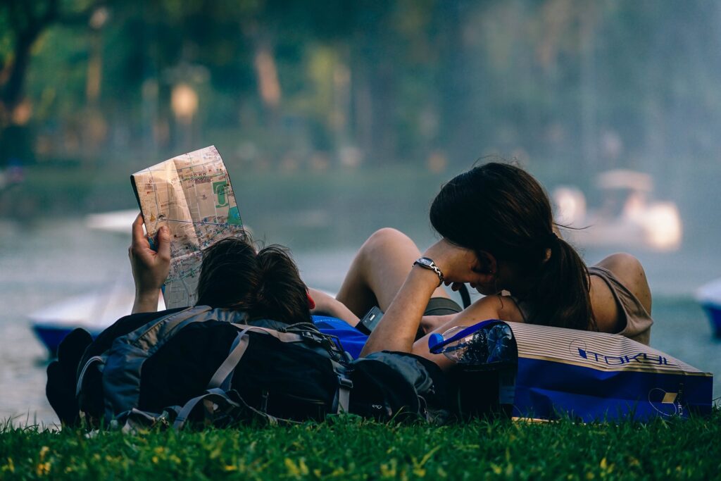 couple reading a map